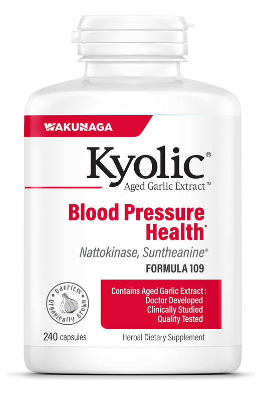Packaging for Kyolic Aged Garlic Extract Formula 109 – Blood Pressure Health (240 capsules)