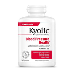 Kyolic Formula 109 bottle front view highlighting aged garlic extract for blood pressure support