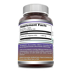 Non-GMO gluten-free L-Arginine 1000mg tablets label, USA-made