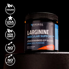 30-day supply container of L-Arginine Powder Tangerine flavor