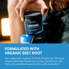 L-Arginine powder being prepared for a pre-workout drink