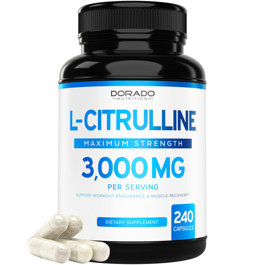 Bottle of L-Citrulline 3000mg supplement with 240 capsules
