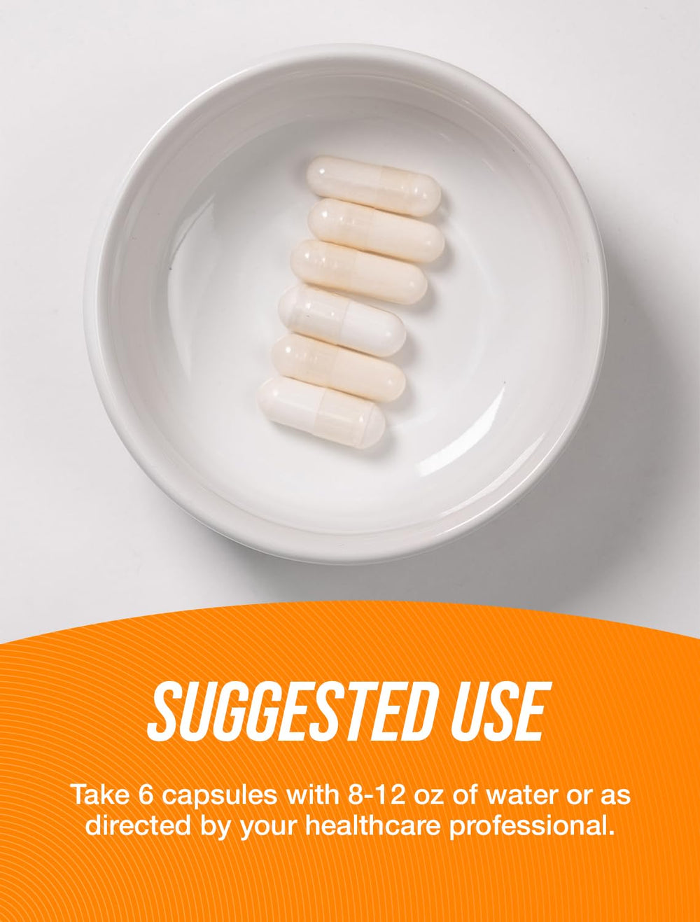 Serving size illustration: 6 capsules per serving