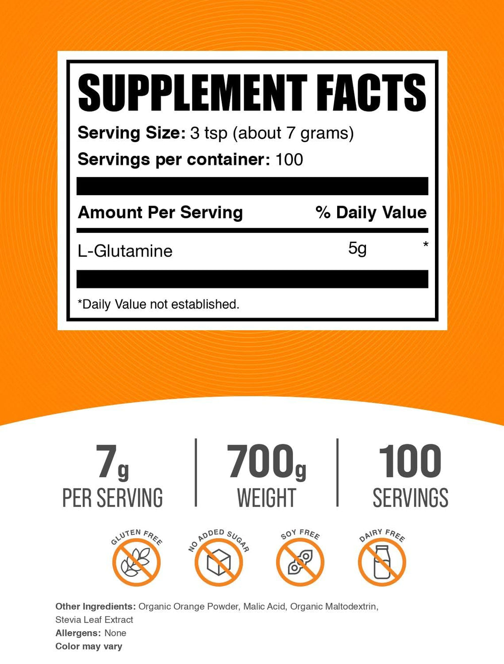 L-Glutamine Orange Smash 7g serving scoop