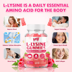 Close-up of raspberry-flavored vegan L-Lysine gummy