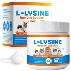 Front view of L-Lysine supplement for cats, 900mg per 2 scoops, 120g