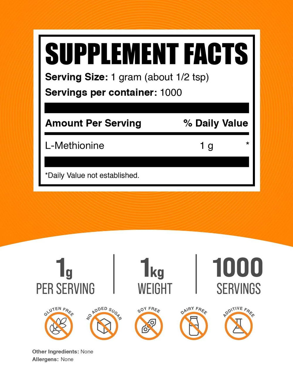 Gluten-free L-Methionine powder label