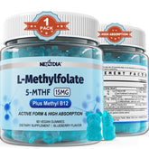 Front view of L-MethylFolate 15mg & Methyl B12 Gummies bottle label