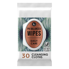 L. pH Balanced Wipes fragrance-free package front for daily intimate care.