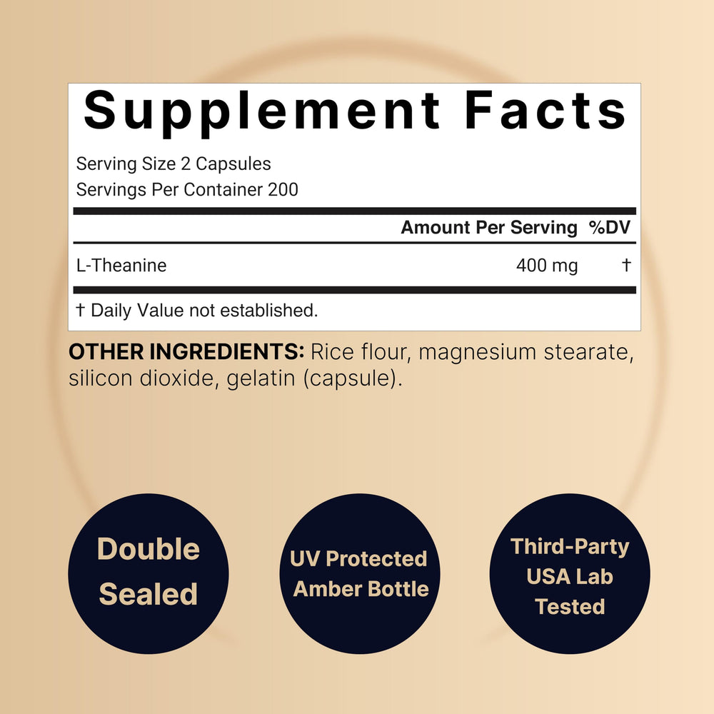 Close-up of L-Theanine 400mg capsules