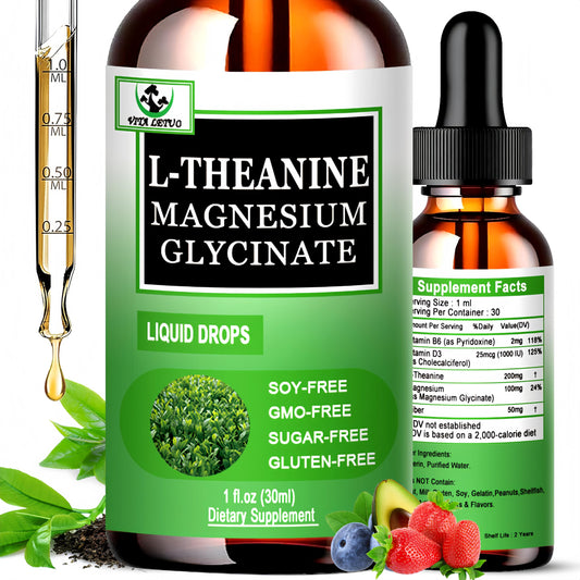 Bottle of L-Theanine Drops 200mg with Magnesium Glycinate