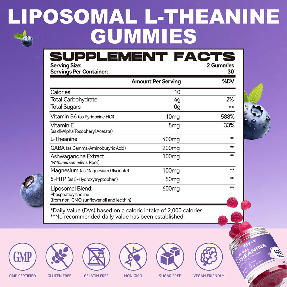 L-Theanine 400mg and GABA gummies for relaxation and stress relief