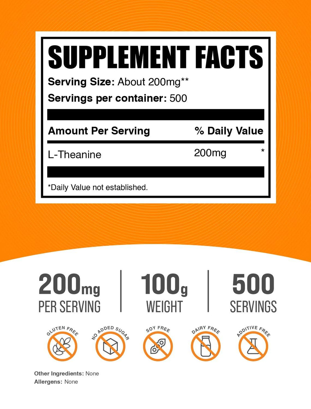 Unflavored gluten-free L-Theanine powder, 200mg per serving