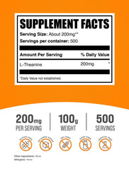 Unflavored gluten-free L-Theanine powder, 200mg per serving