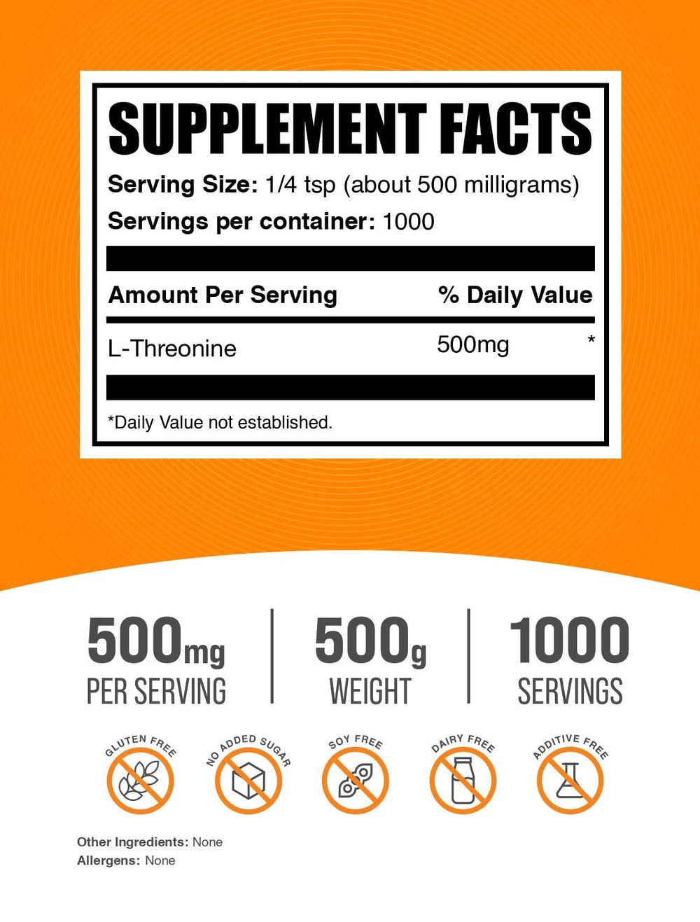 L-Threonine powder serving size information for shakes