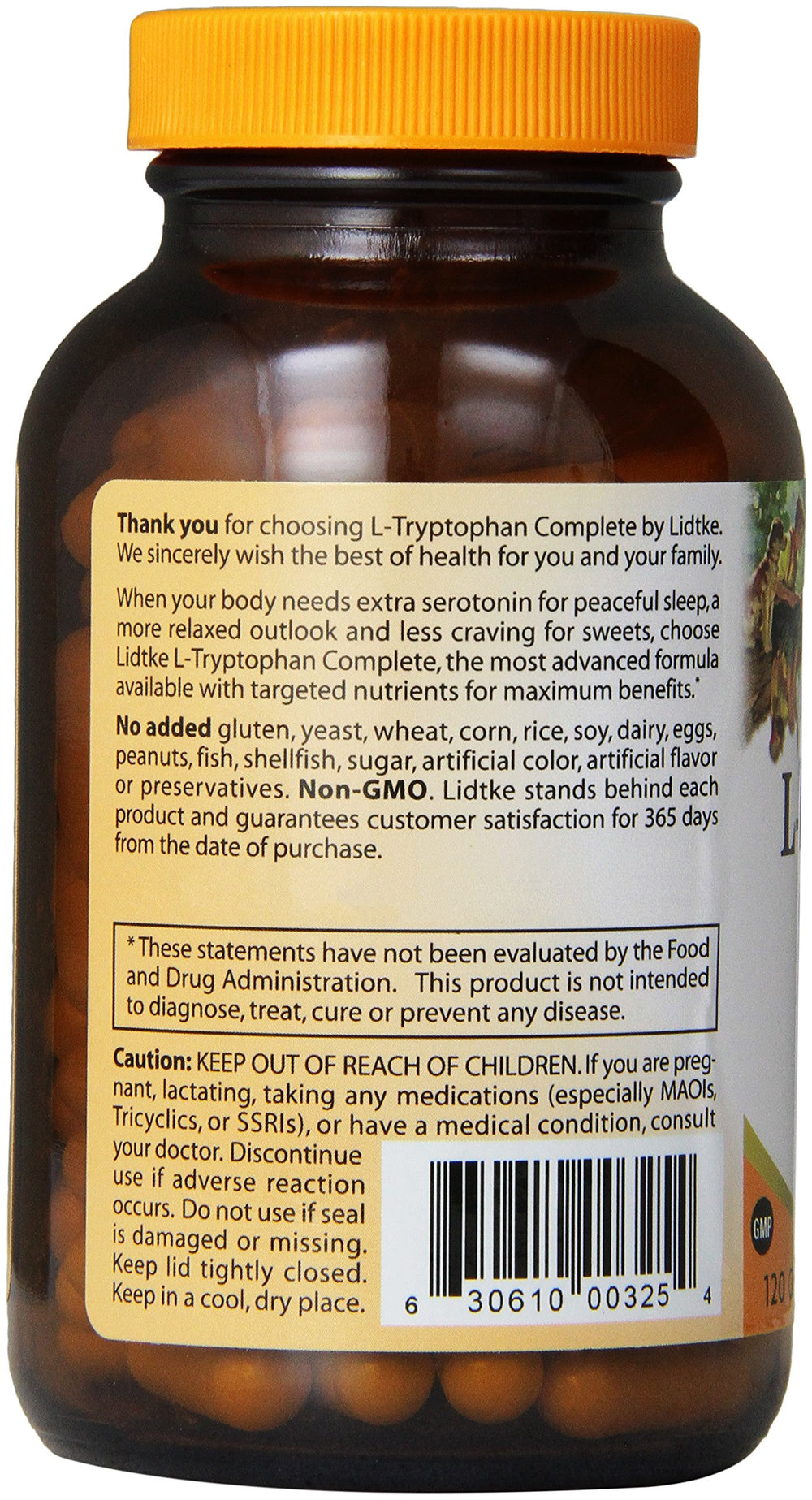 Label for Lidtke L-Tryptophan Complete Capsules, 120 count