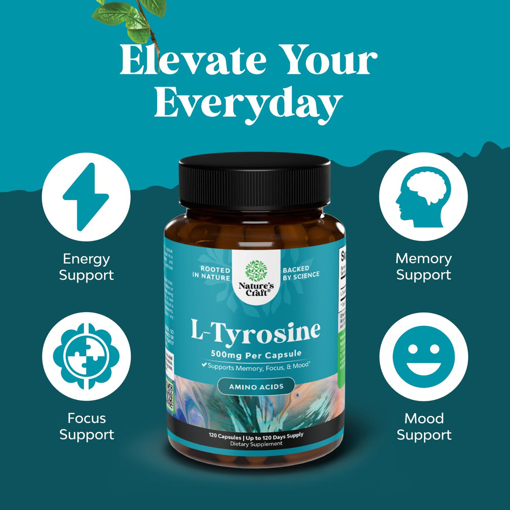 L-Tyrosine 500mg capsules label showing ingredients