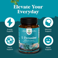 L-Tyrosine 500mg capsules label showing ingredients