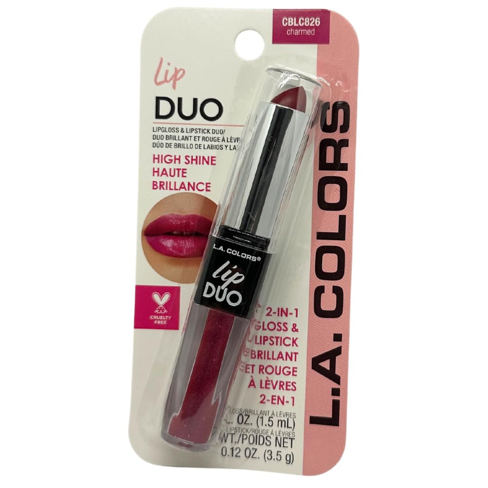 LA Colors lip gloss and lipstick duo in Charmed by Unknown delivers moisturizing color and high shine