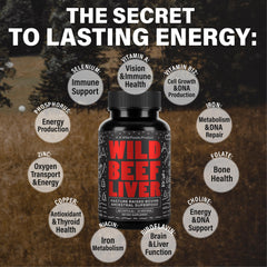 Lab-tested purity seal on beef liver supplement bottle