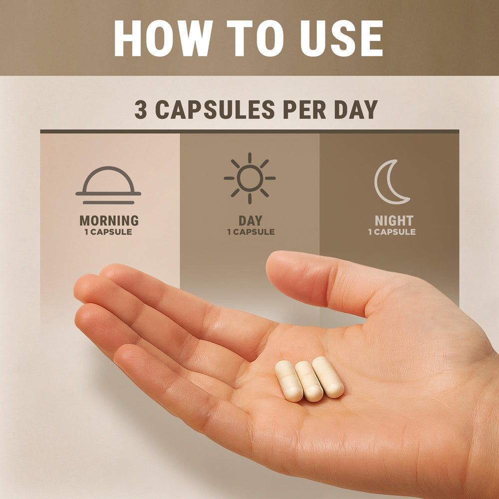 Bottle label showing 60 capsules and 10:1 mushroom extracts