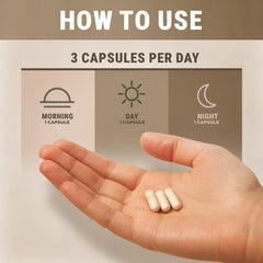Bottle label showing 60 capsules and 10:1 mushroom extracts
