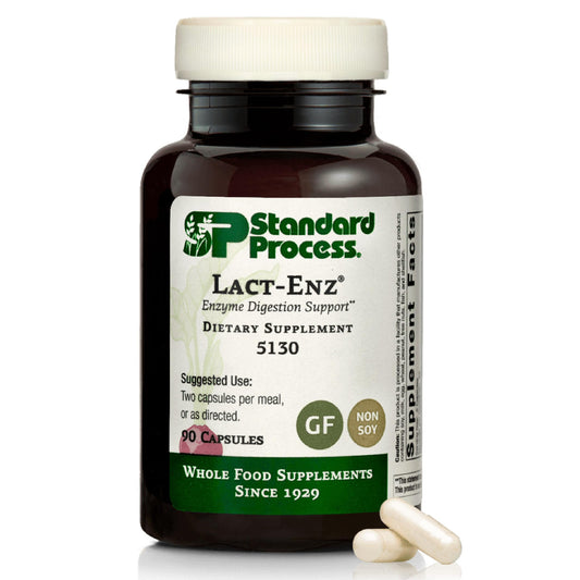 Lact-ENZ 90 capsules bottle front view on white background
