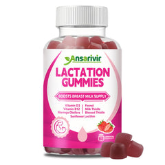 Lactation Gummies bottle with strawberry flavor label