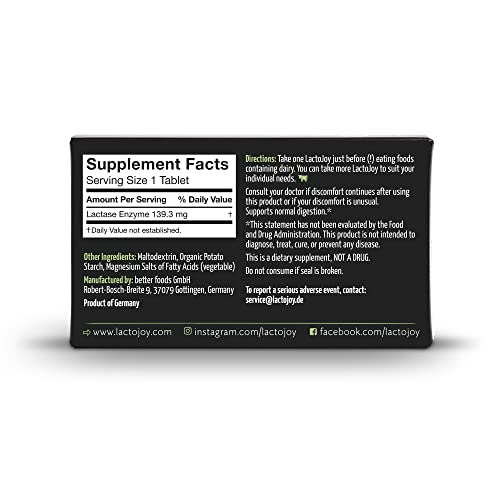 LactoJoy lactase pills bottle front shows compact on-the-go packaging