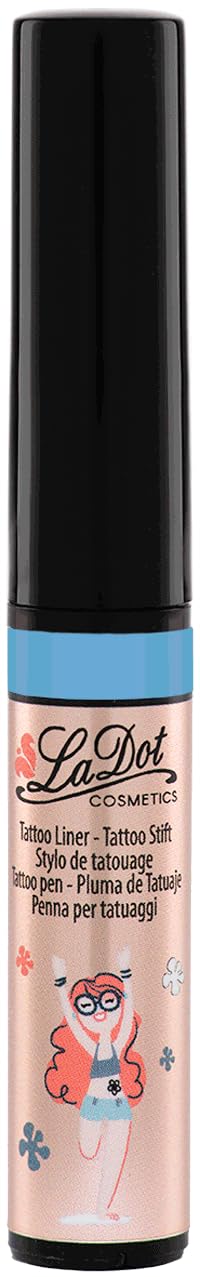 LaDot light blue tattoo liner pen creates precise lines for temporary skin art.