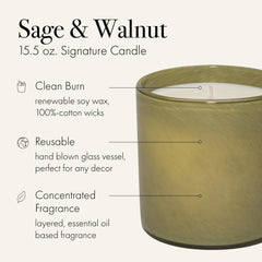 Close-up of Sage & Walnut fragrance notes and wax