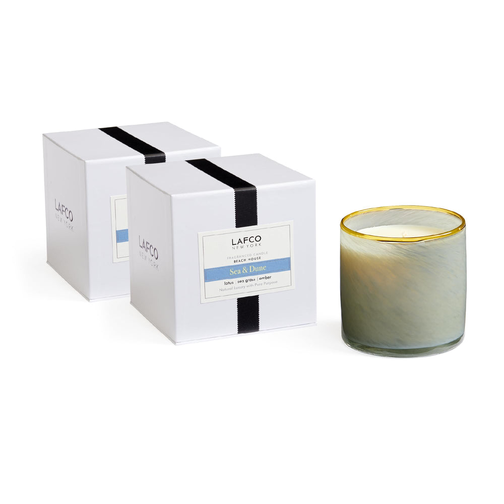 LAFCO New York Sea & Dune candle bottle in hand-blown glass enhances elegant home ambience