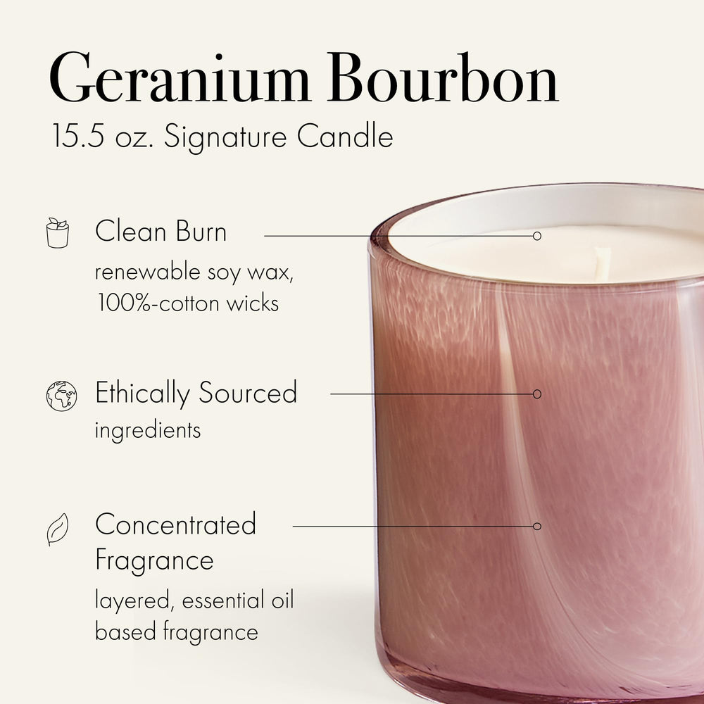 LAFCO New York Signature Candle Geranium Bourbon wax texture illustrating slow clean burn