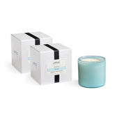LAFCO New York Marine candle two-pack close-up highlighting reusable glass vessel for decor