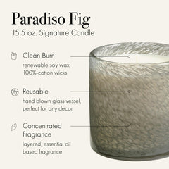 Close-up of Paradiso Fig candle's glass vessel and wax