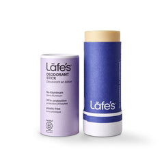 Lafe's Lavender & Aloe deodorant in paper packaging highlighting plastic-free, eco-friendly design