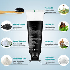 Close-up of activated charcoal toothpaste showing charcoal powder