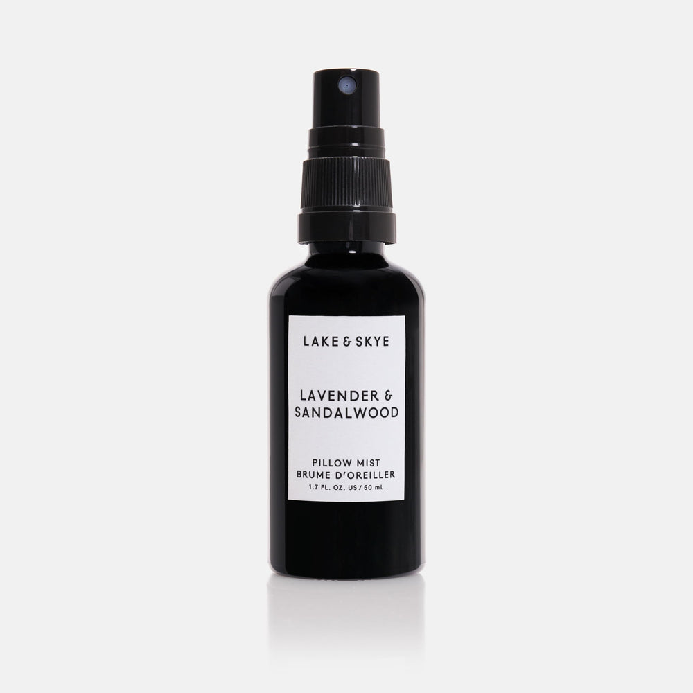 Lake & Skye Pillow Mist bottle releasing calming lavender-sandalwood scent