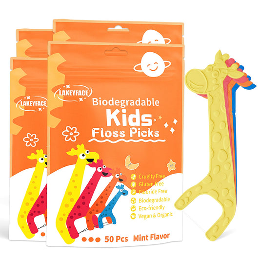 Lakeyface giraffe shaped kids flossers in orange color