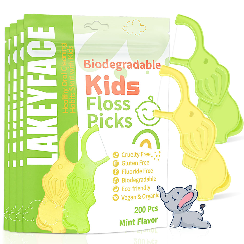 Lakeyface elephant-design mint-flavored kids flossers in two colors (pack of 4)