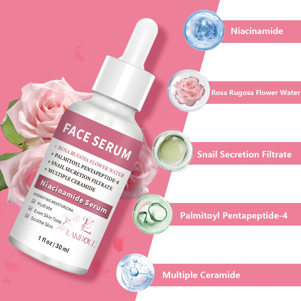 LAKIBOLE Niacinamide Serum rose water application bottle for easy use.