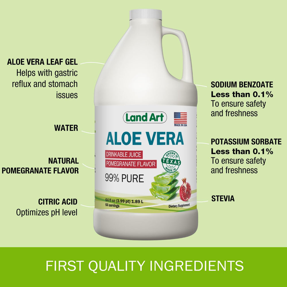 Packaging image for Land Art Aloe Vera Juice Pomegranate 64 oz