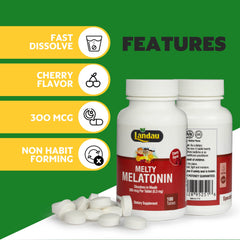 Nutrition facts and ingredients panel for Landau Melty Melatonin Cherry