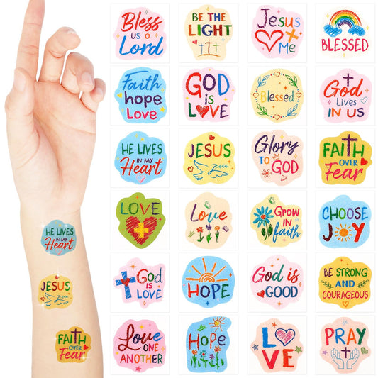 Landhoow Christian tattoos set of 240pcs with varied designs for safe body art at parties.