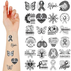 Landhoow Parkinson's gray ribbon glitter tattoos ready for awareness events