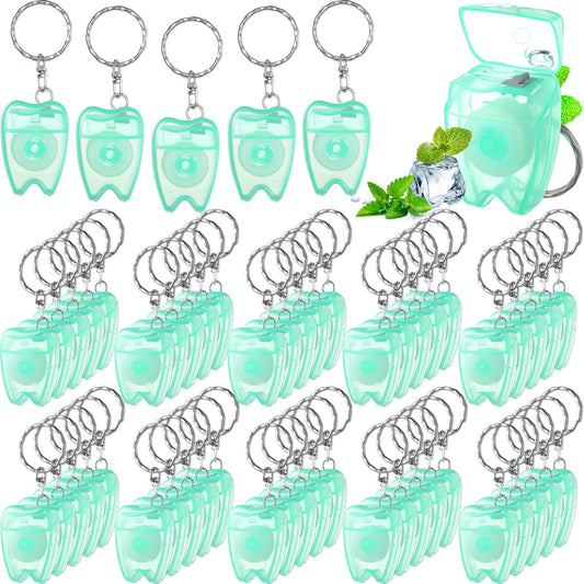 Mint green Landical mini dental floss keychain, front view