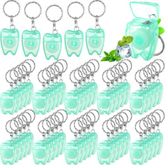 Mint green Landical mini dental floss keychain, front view