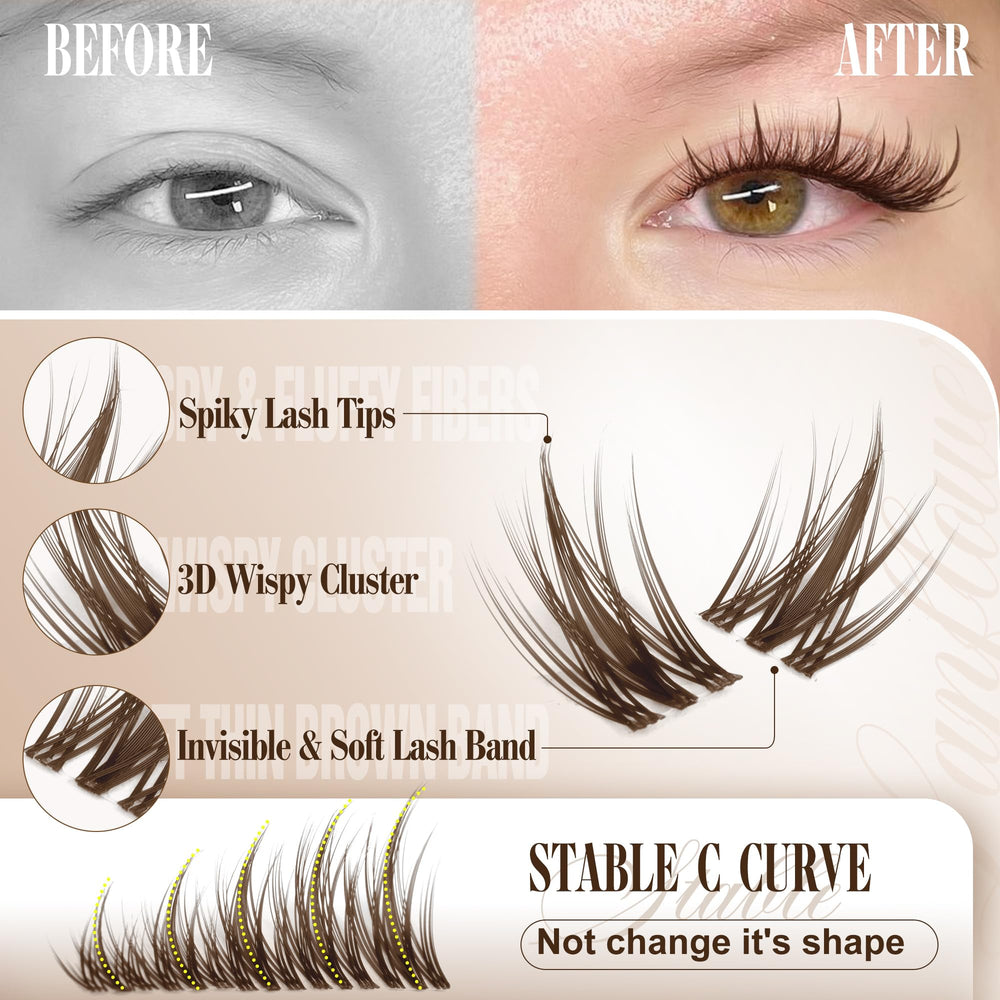 LANFLOWER Lanflower Brown Lash Clusters Kit Natural Lashes provides soft brown enhancement