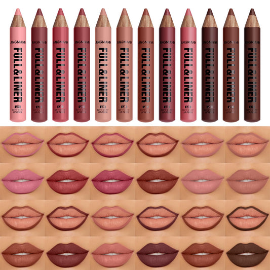 LANGMANNI 12pc matte velvet lip liner set swatches for versatile lip looks