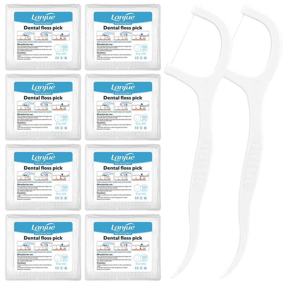 Lanjue 800-count dental floss picks in eight transparent boxes